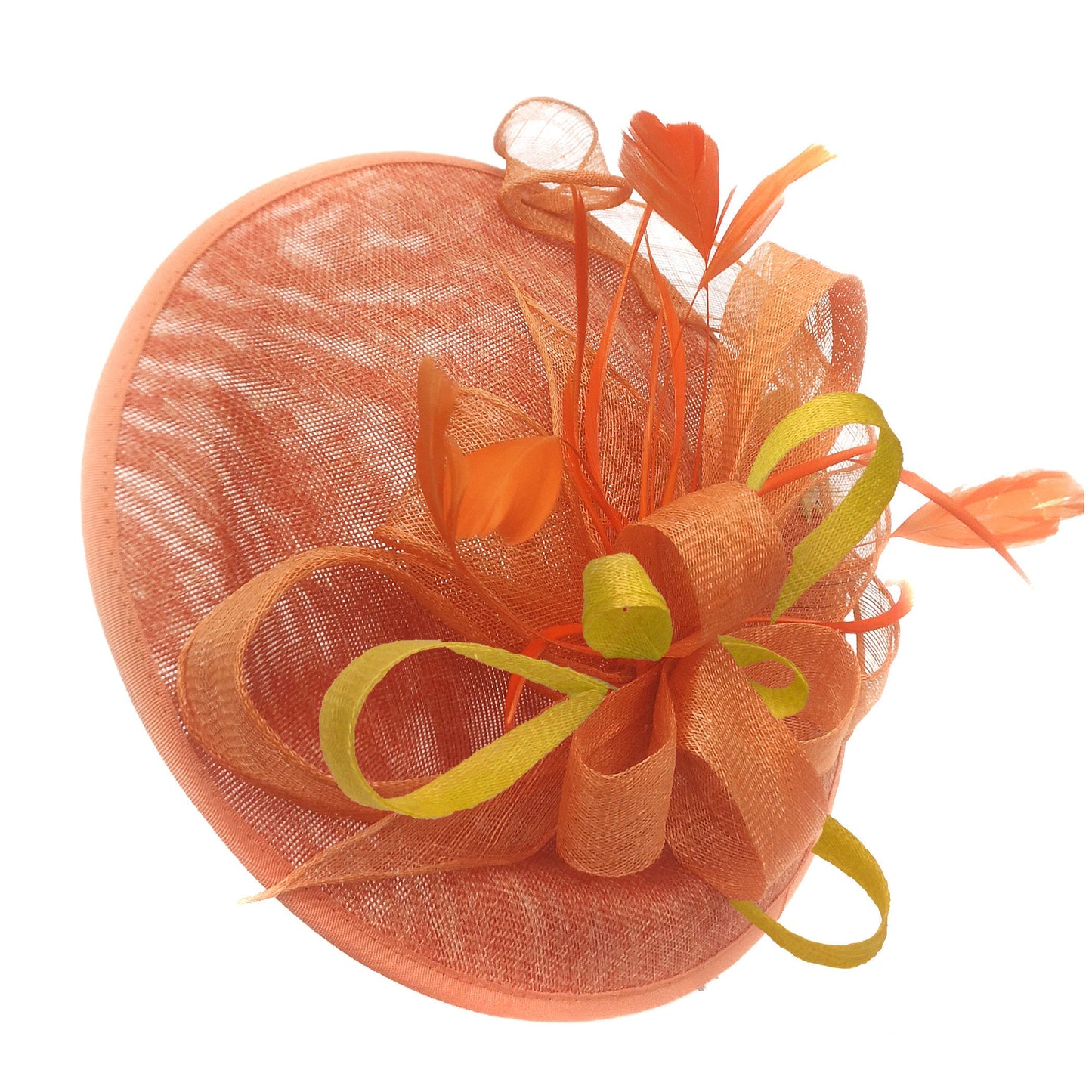 Caprilite Big Saucer Sinamay Orange & Yellow Mixed Colour Fascinator On Headband