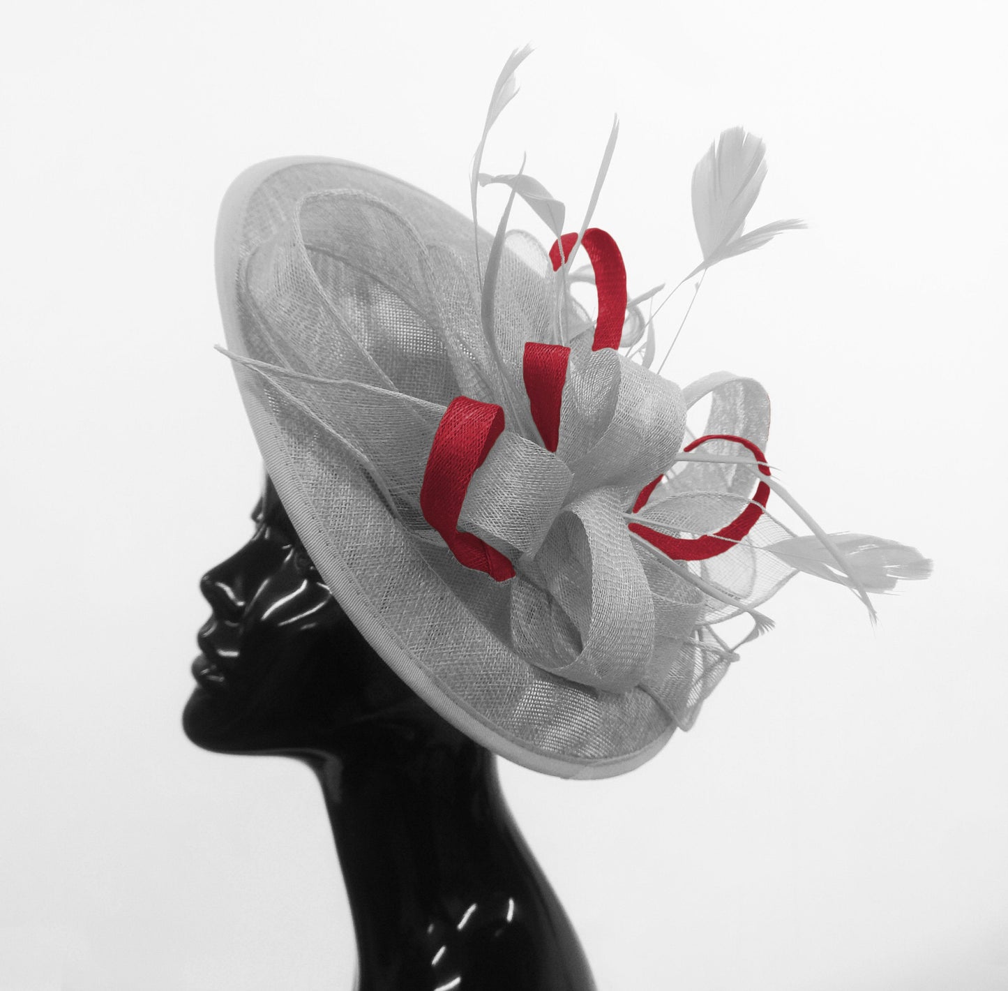 Caprilite Big Saucer Sinamay Silver Grey & Burgundy Mixed Colour Fascinator On Headband
