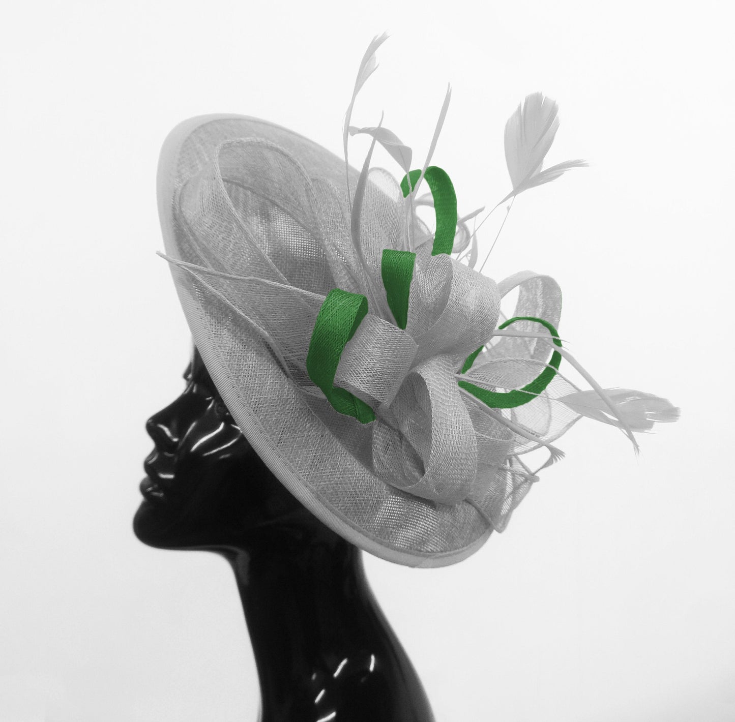 Caprilite Big Saucer Sinamay Silver Grey & Green Mixed Colour Fascinator On Headband