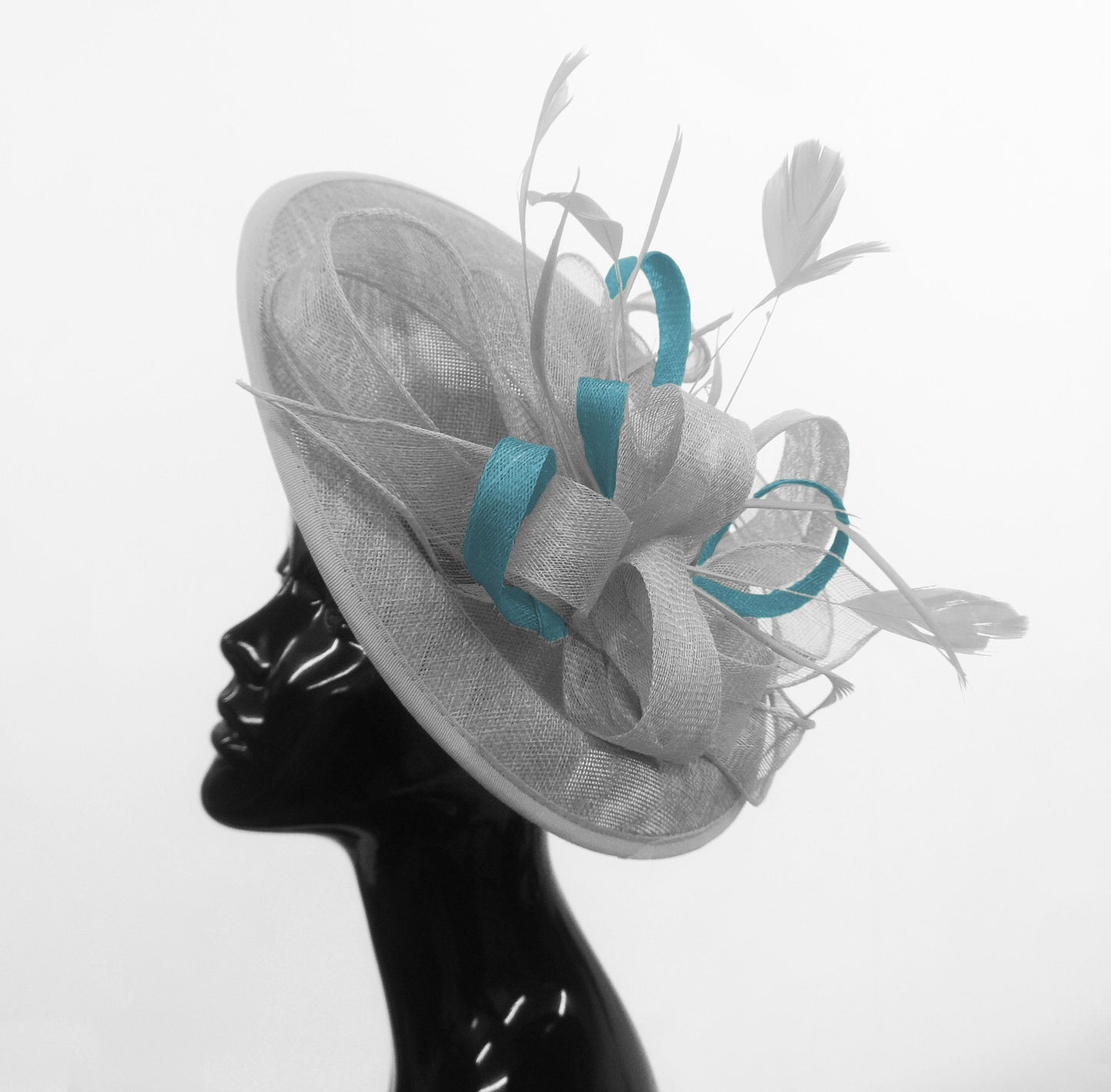 Caprilite Big Saucer Sinamay Silver Grey & Light Blue Mixed Colour Fascinator On Headband