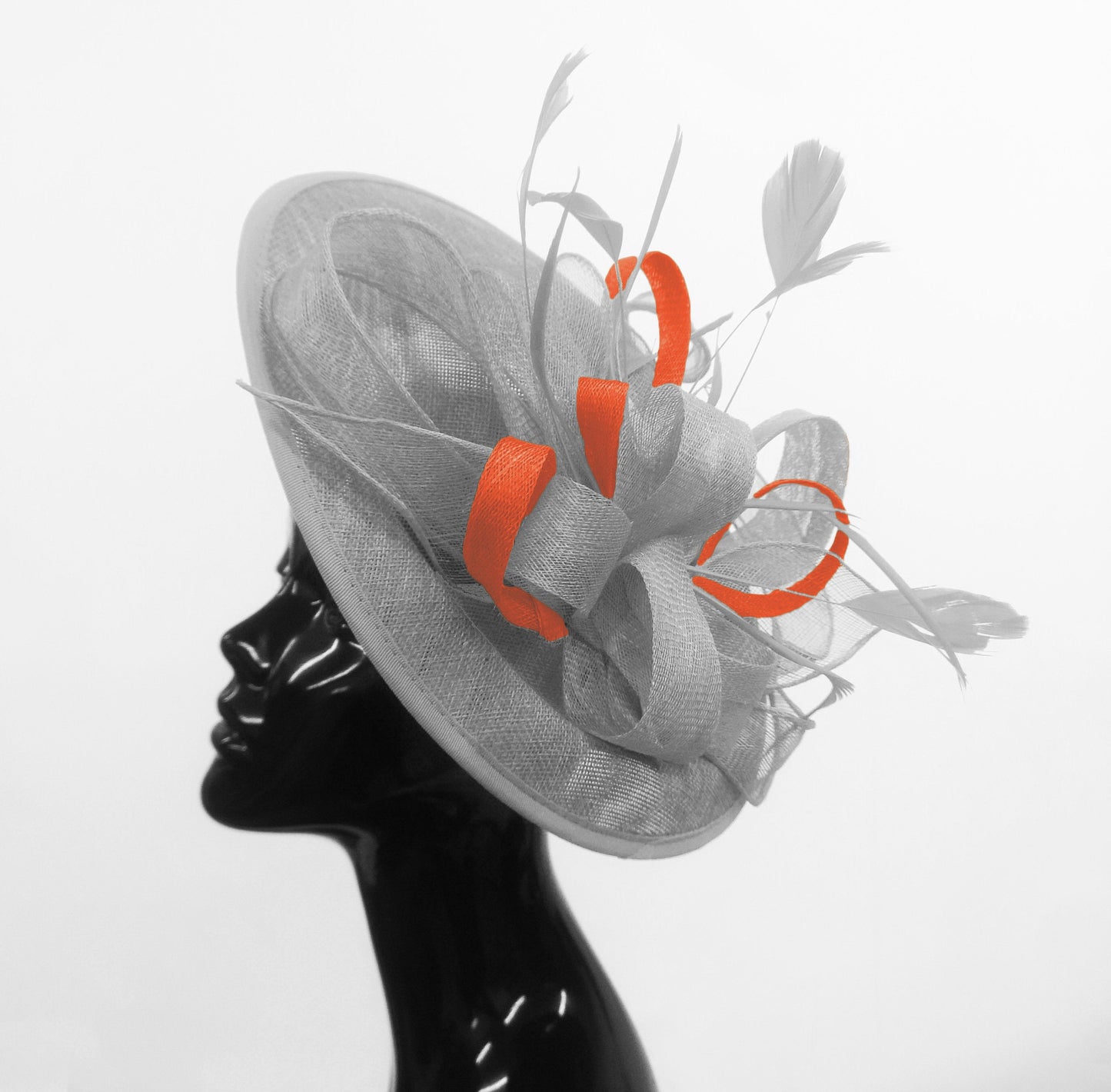 Caprilite Big Saucer Sinamay Silver Grey & Orange Mixed Colour Fascinator On Headband