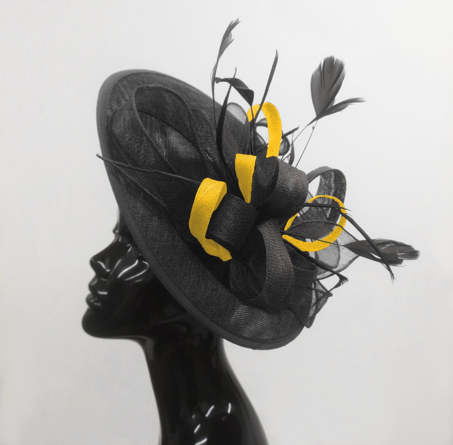 Caprilite Big Saucer Sinamay Black & Yellow Mixed Colour Fascinator On Headband