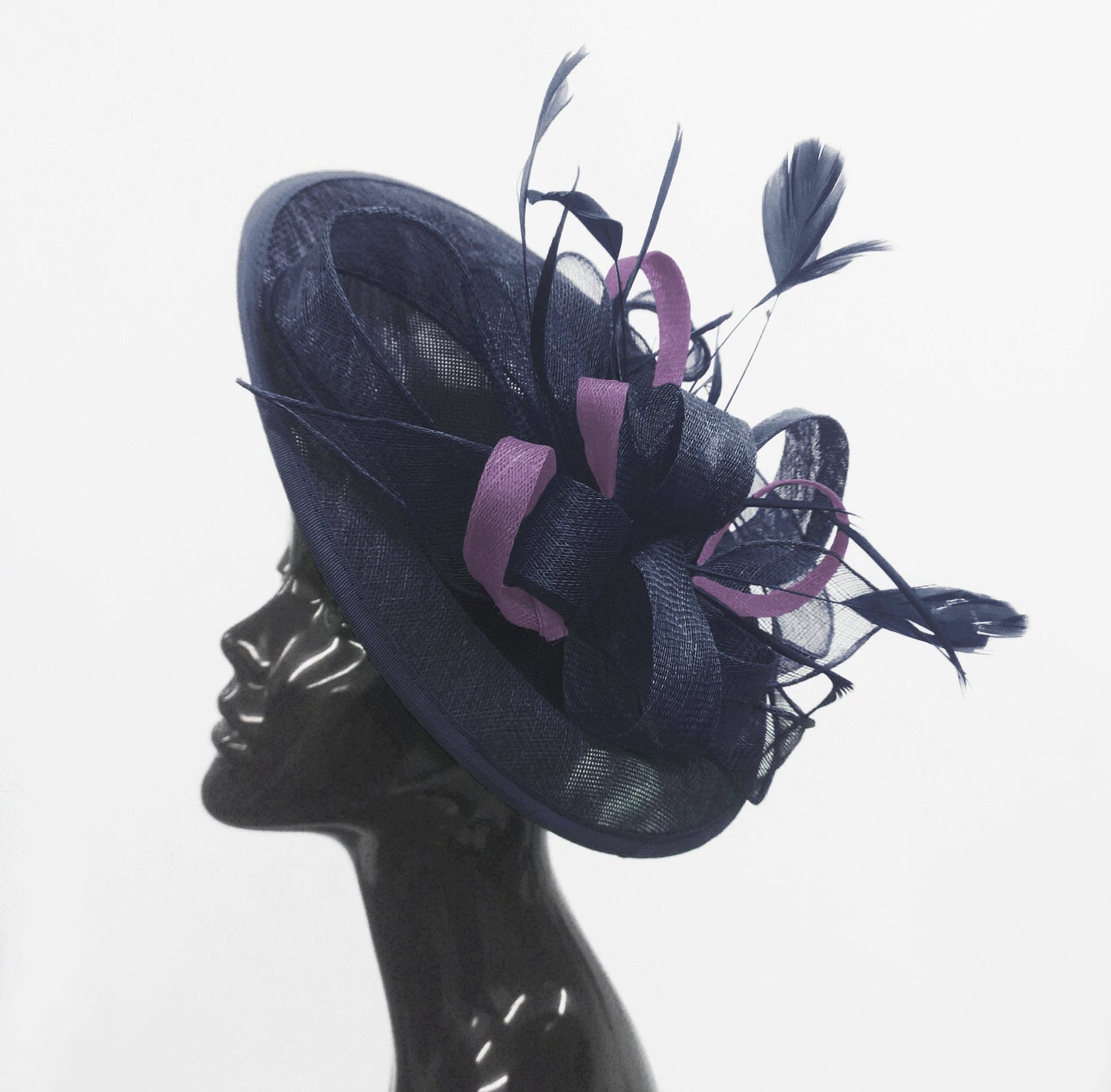 Caprilite Big Saucer Sinamay Navy Blue & Lavender Purple Mixed Colour Fascinator On Headband