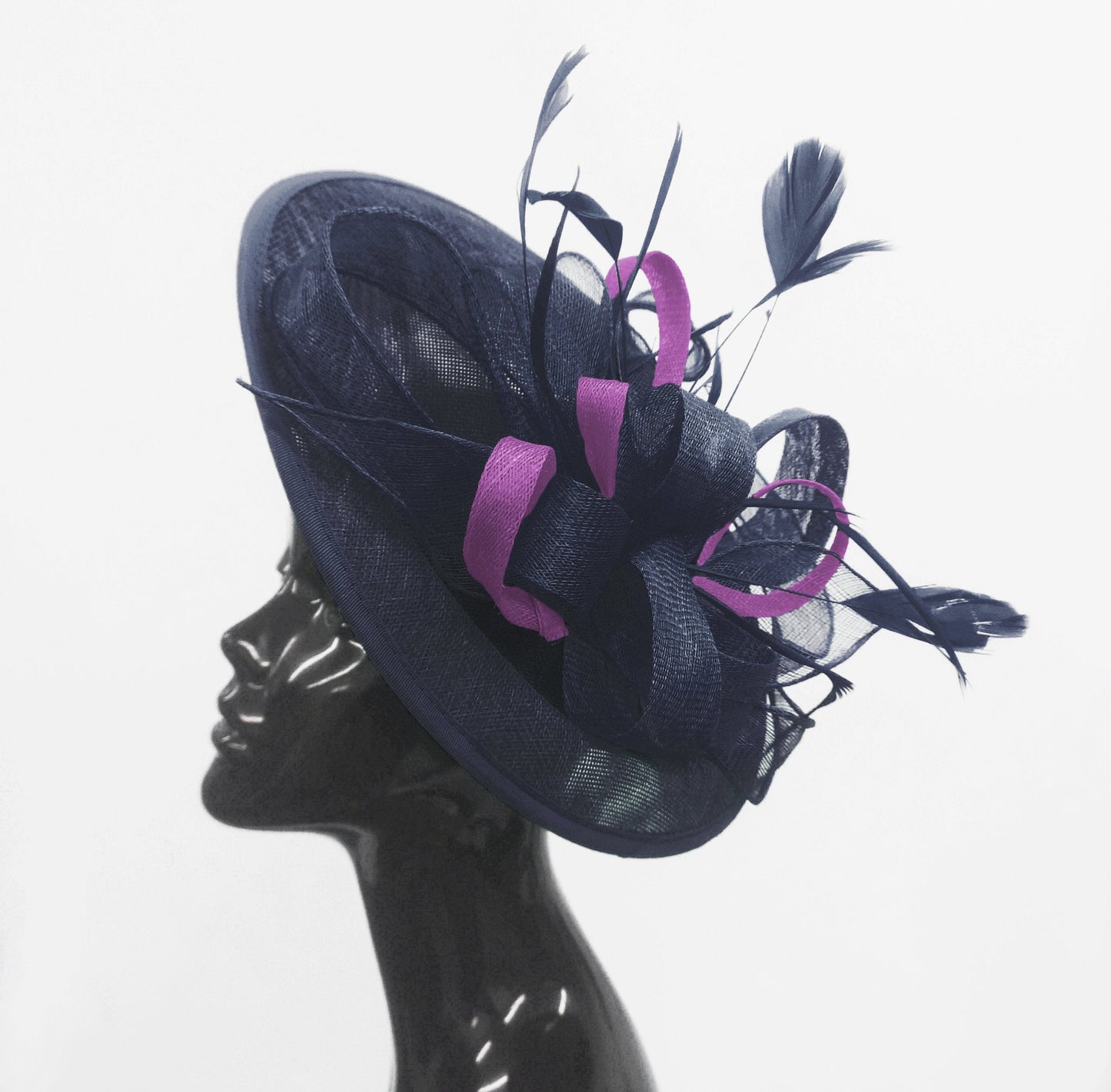 Caprilite Big Saucer Sinamay Navy Blue & Cadbury Purple Mixed Colour Fascinator On Headband