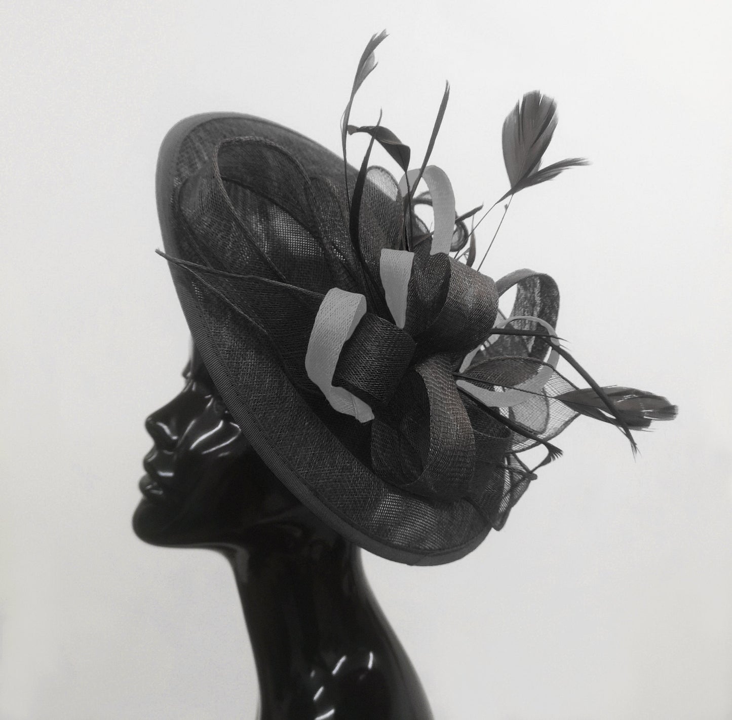 Caprilite Big Saucer Sinamay Black & Grey Silver Mixed Colour Fascinator On Headband