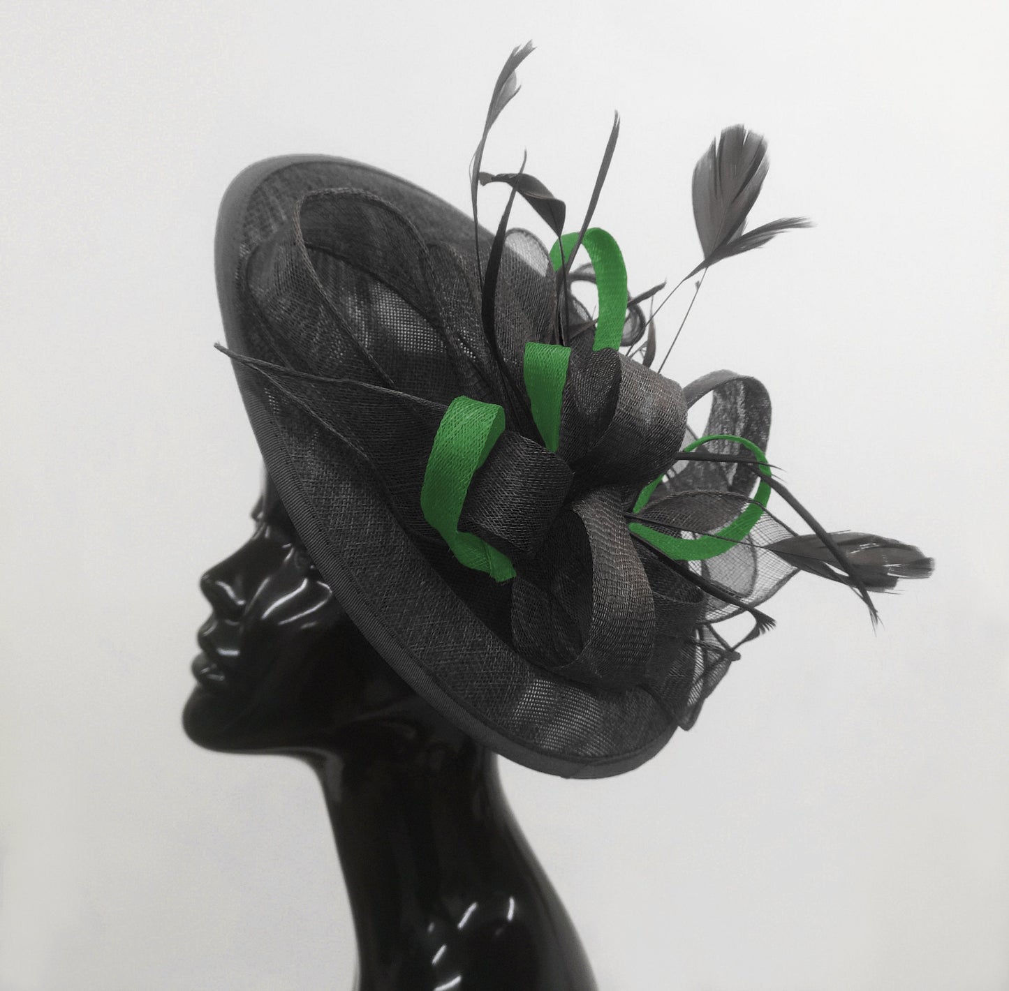 Caprilite Big Saucer Sinamay Black & Green Mixed Colour Fascinator On Headband