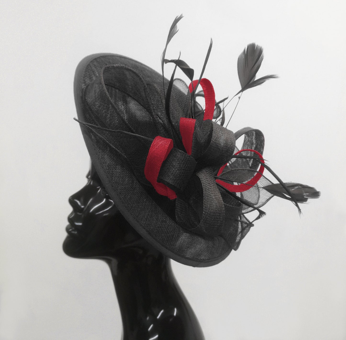 Caprilite Big Saucer Sinamay Black & Burgundy Mixed Colour Fascinator On Headband