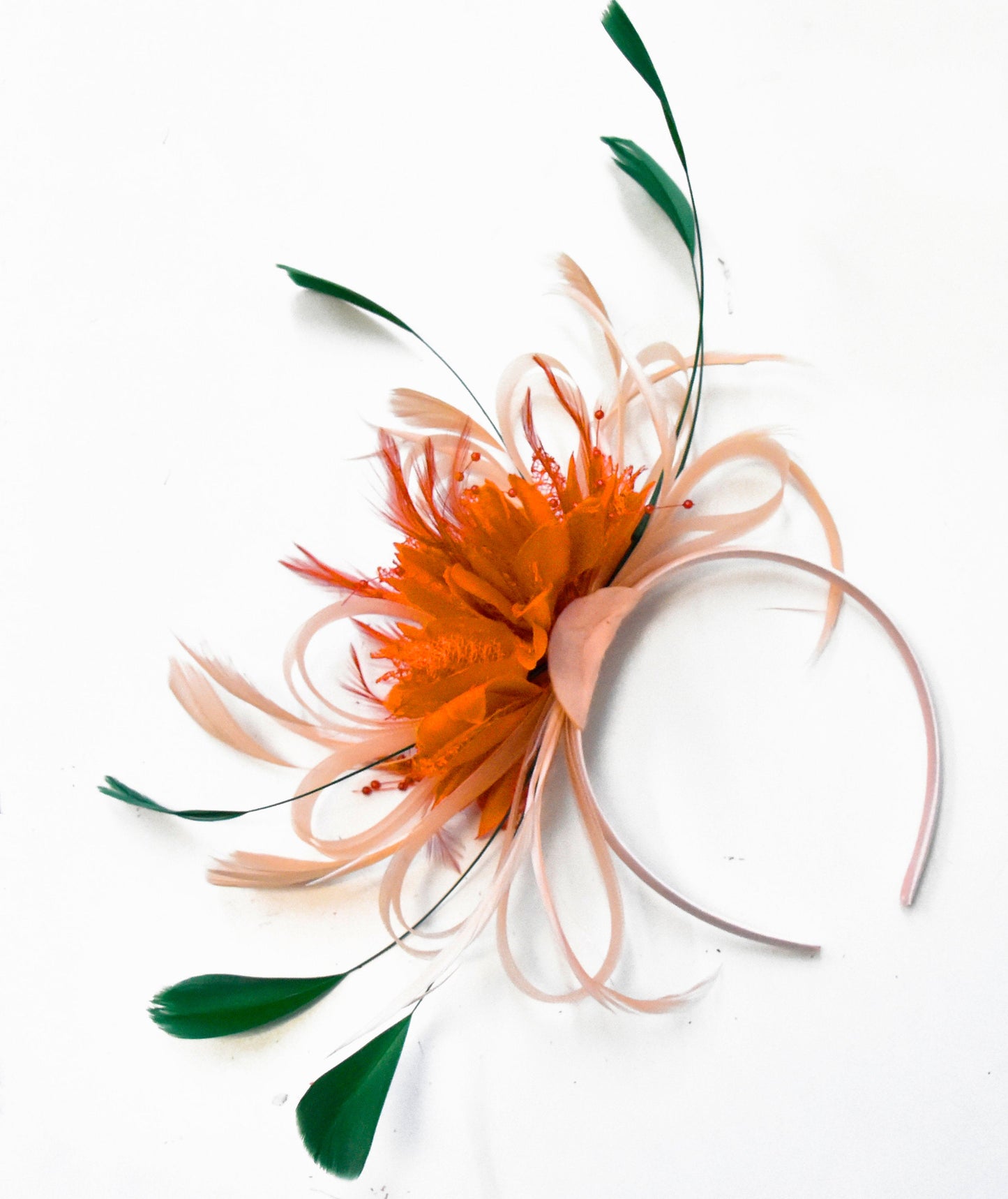 Peach Nude Green and Orange Fascinator on Headband