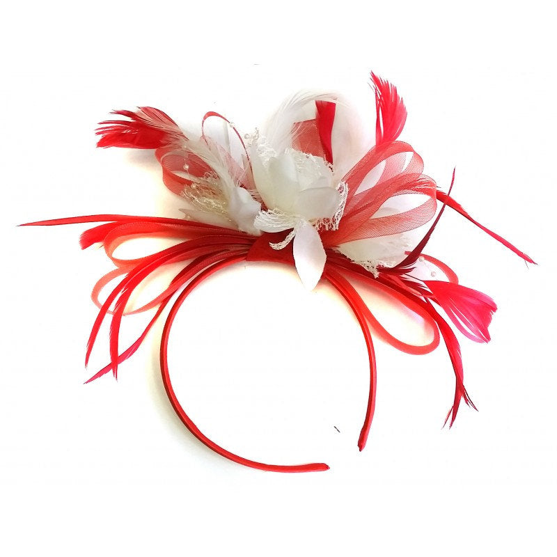 Caprilite Scarlet Red & Cream Feathers Fascinator On Headband
