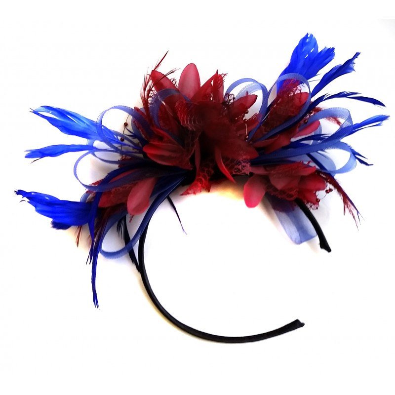 Caprilite Royal Blue & Burgundy Red Feathers Fascinator On Headband