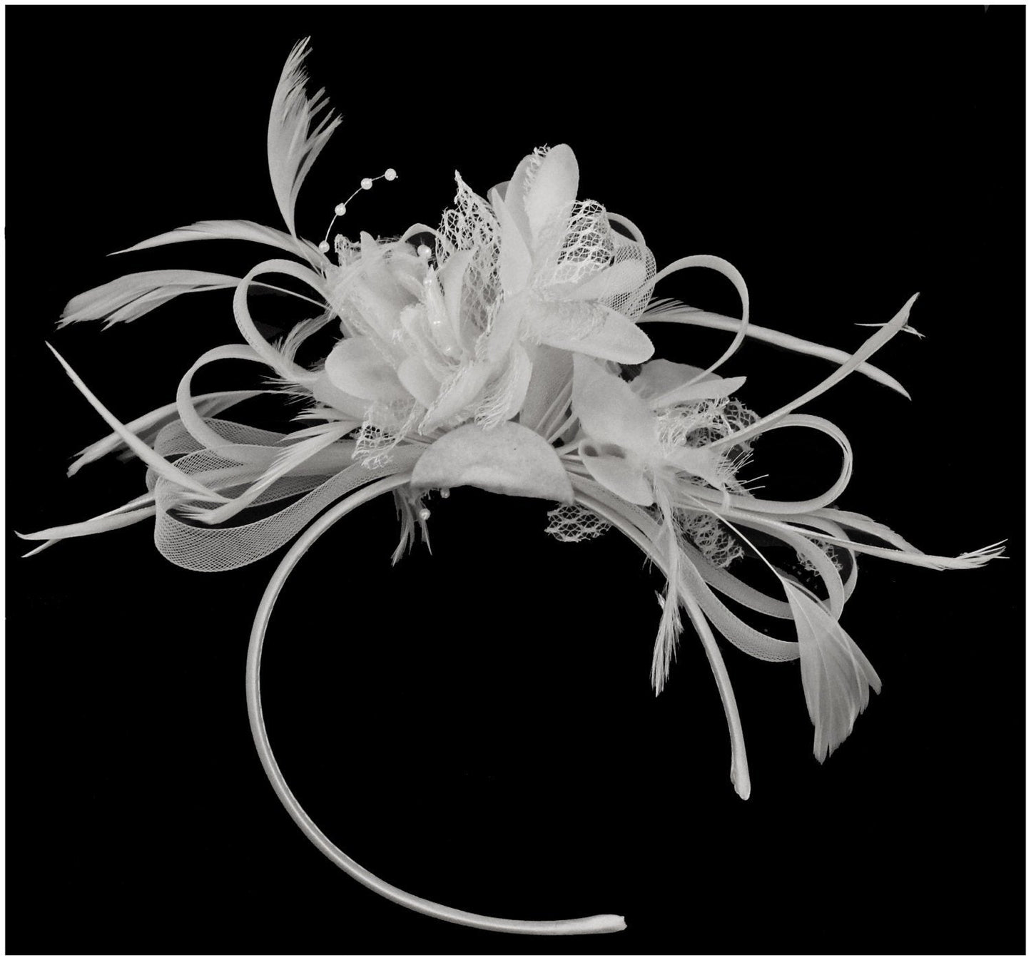Caprilite White Fascinator on Headband Alice Band Wedding Ascot Races Loop Net