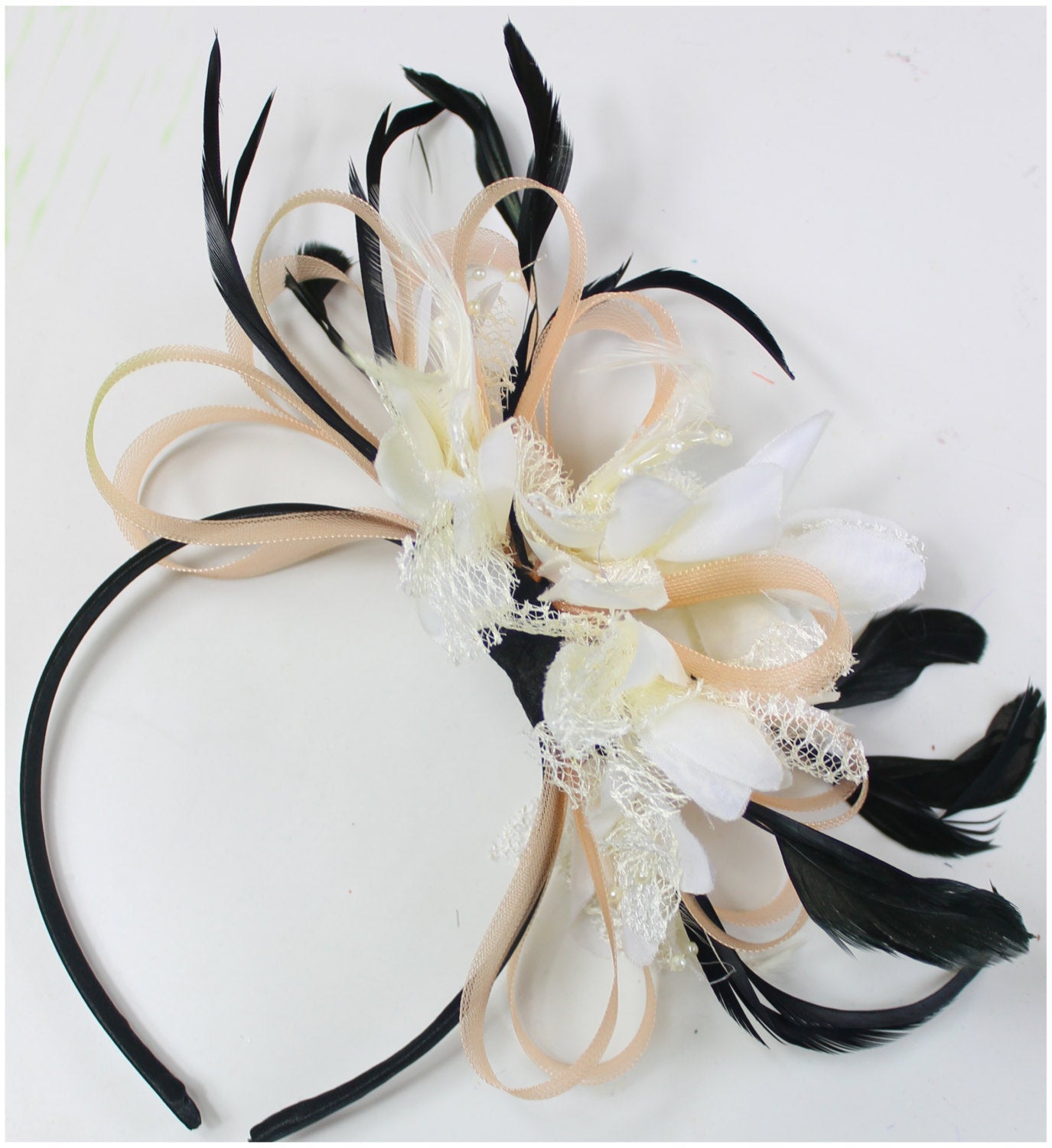 Caprilite Nude Salmon Pink & Cream Fascinator on Headband AliceBand UK Wedding Ascot Races Loop