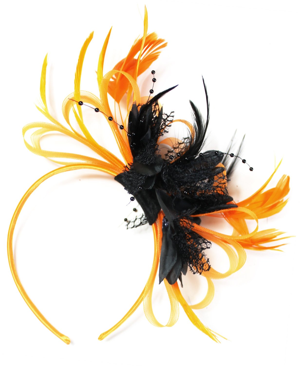 Caprilite Orange & Black Fascinator on Headband AliceBand UK Wedding Ascot Races Loop