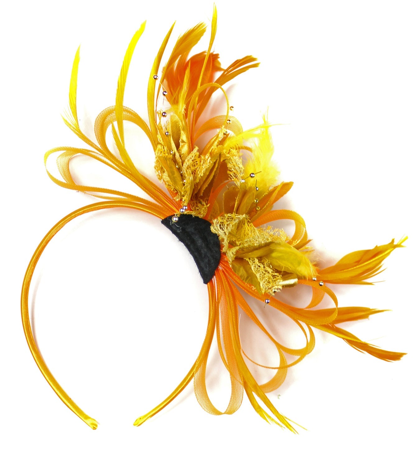 Caprilite Orange & Gold Fascinator on Headband AliceBand UK Wedding Ascot Races Loop