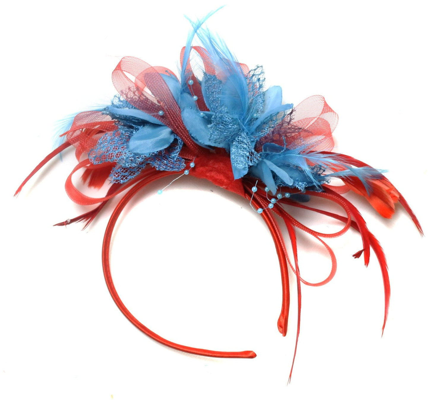 Caprilite Scarlet Red & Aqua Blue Fascinator on Headband