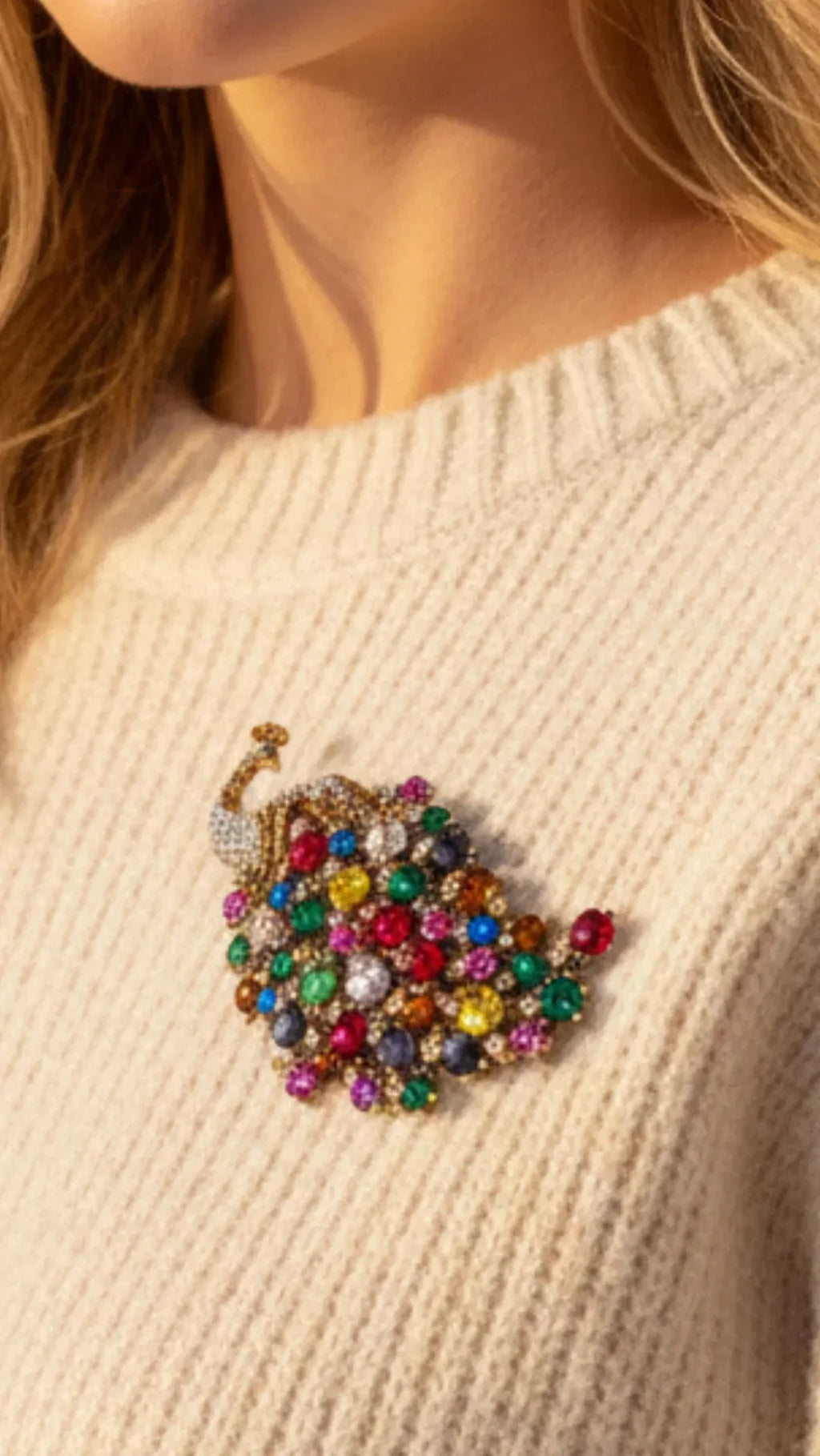 Crystal Peacock Statement Brooch Rhinestone Pin