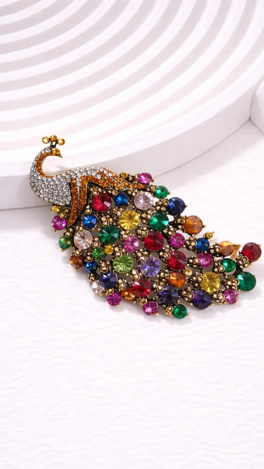 Crystal Peacock Statement Brooch Rhinestone Pin