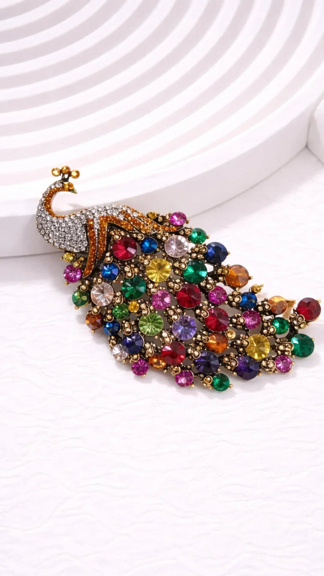 Crystal Peacock Statement Brooch Rhinestone Pin