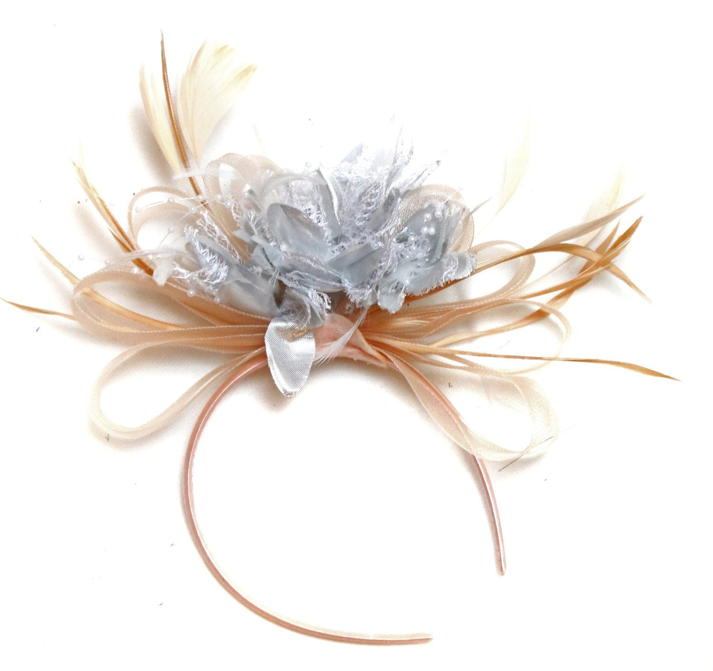 Caprilite Nude Salmon Pink and Silver on Headband Alice Band UK Wedding Ascot Races Loop