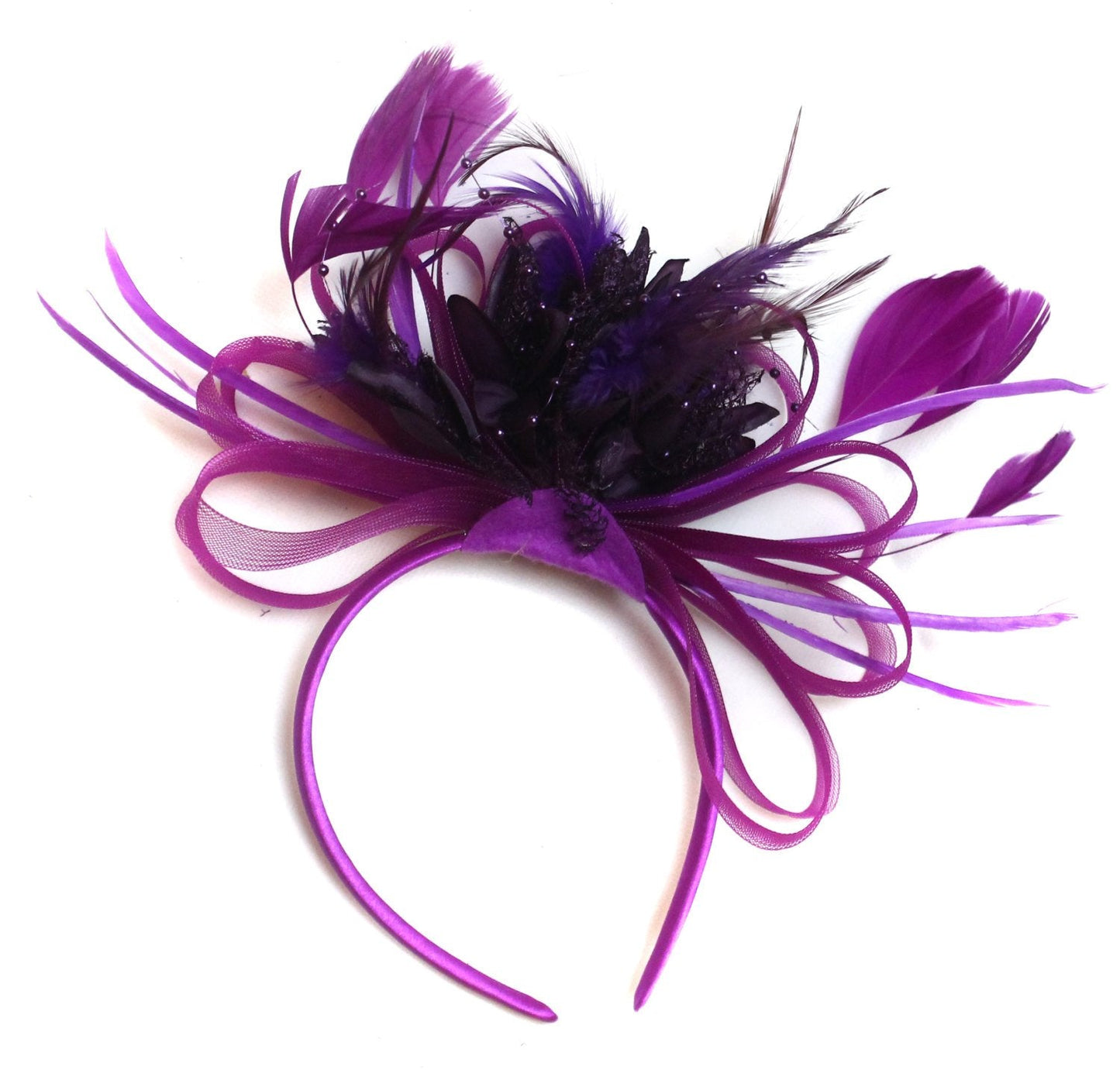 Caprilite Plum Magenta and Dark Purple Fascinator on Headband Alice Band UK Wedding Ascot Races Loop