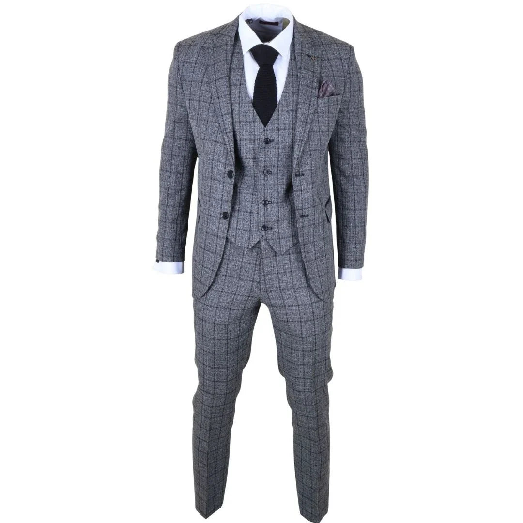 IM11 - Men's Charcoal 3 Piece Tailored Fit Check Suit