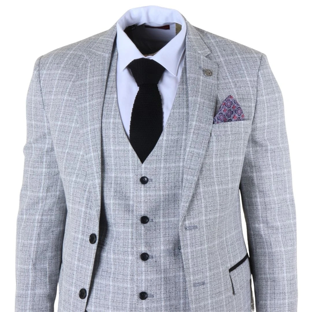 IM11 - Men's Grey 3 Piece Tailored Fit Check Suit