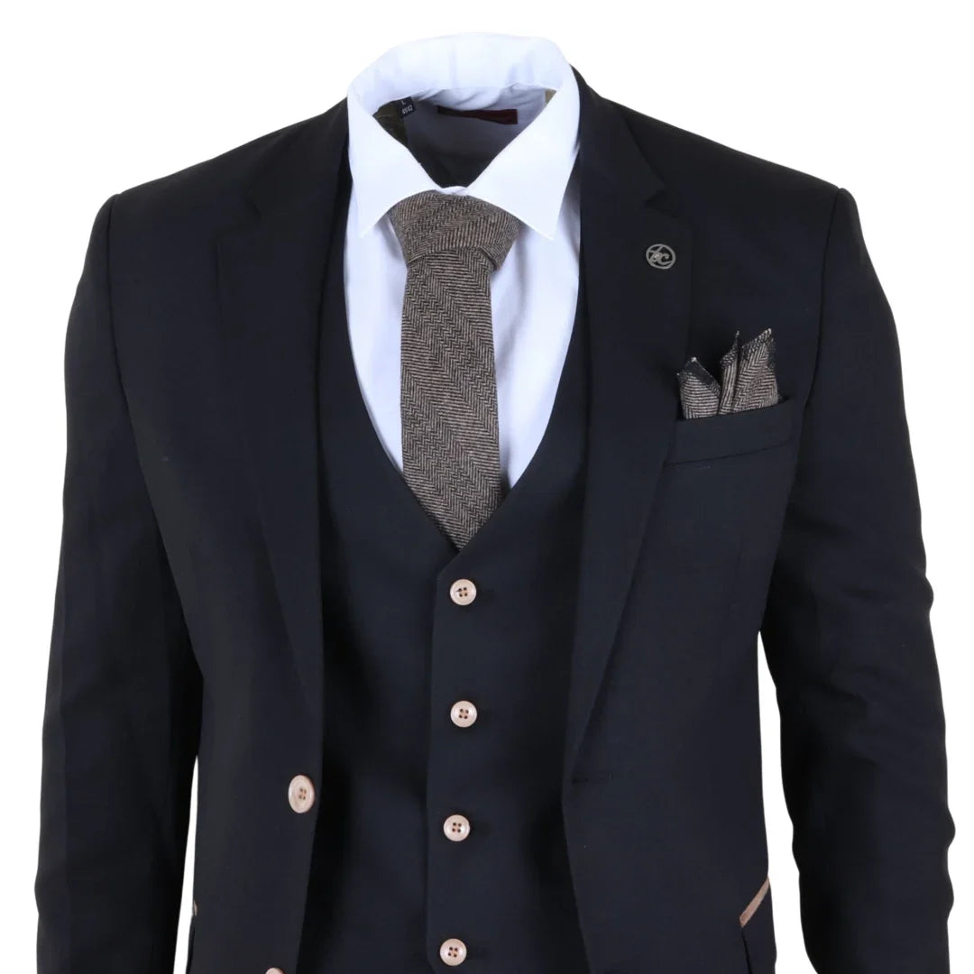 IM32 - Men's Black 3 Piece Tailored Fit Suit