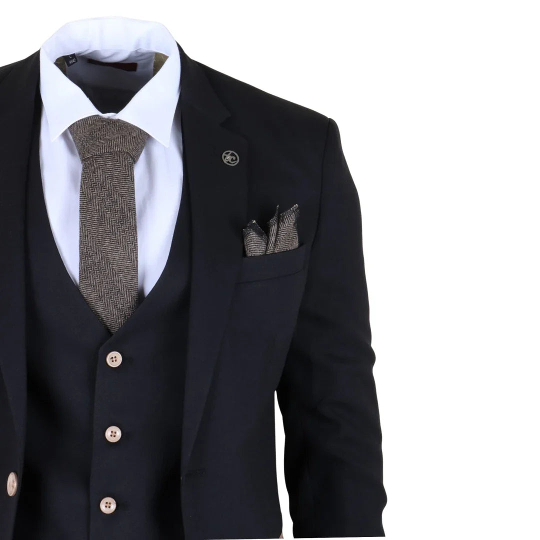 IM32 - Men's Black 3 Piece Tailored Fit Suit