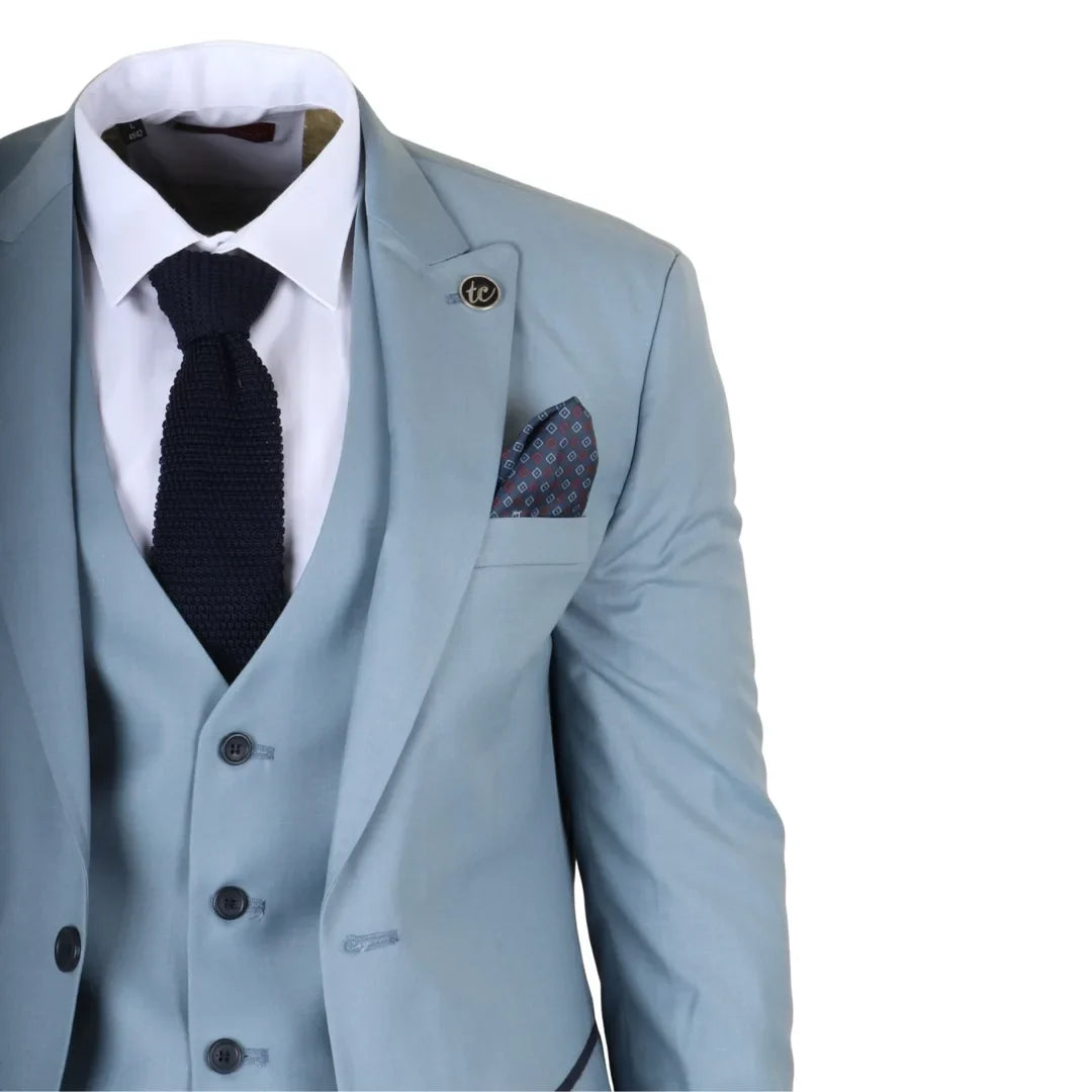 IM32 - Men's Plain Turquoise Blue 3 Piece Suit