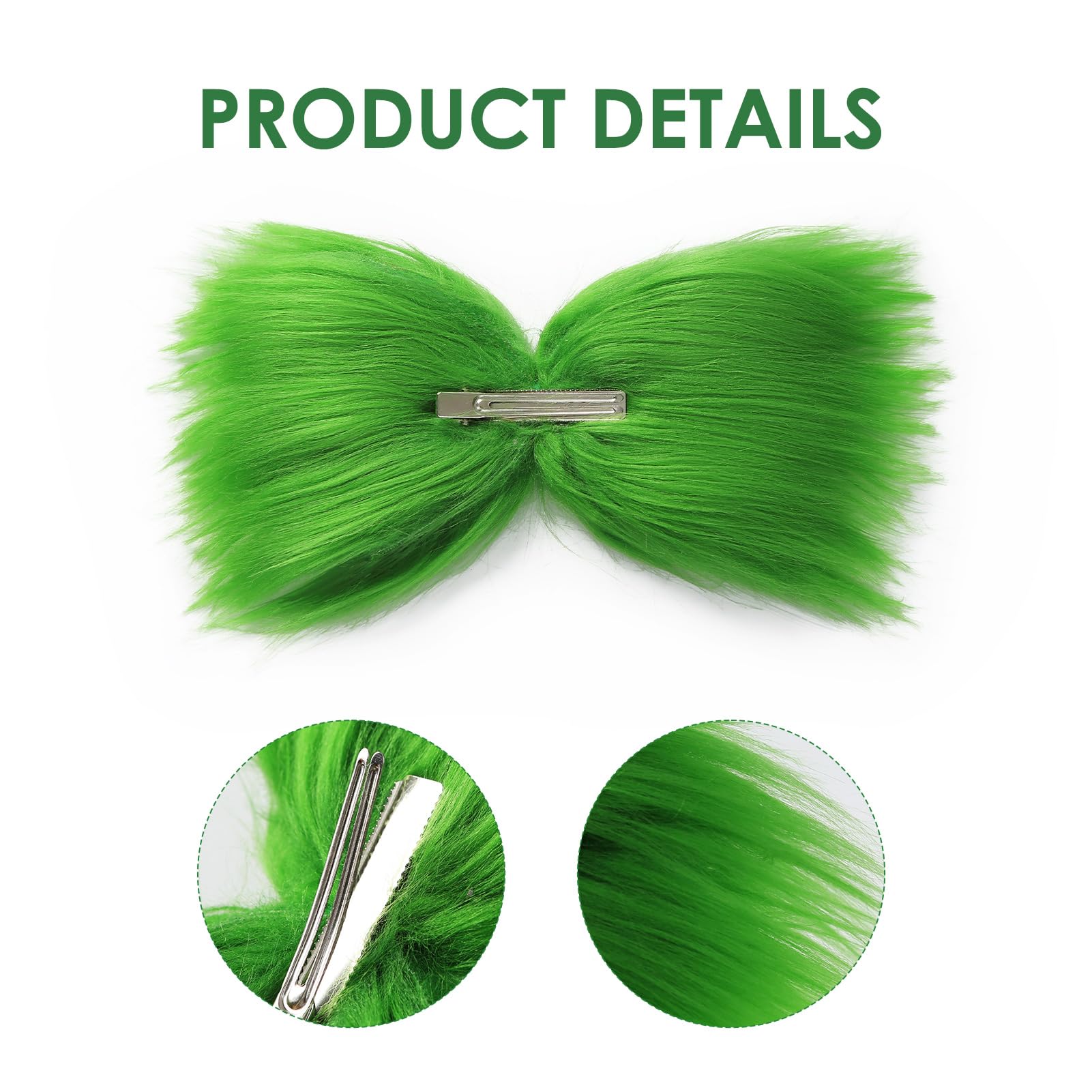 Large Green Furry Hair Bow with Red Heart Women Costume Accessories Christmas Hair Clip Tree Decorations