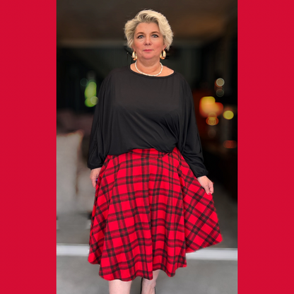 ROCKTHOSECURVES TARTAN A-LINE SWING SKATER SKIRT WITH ELASTICATED WAIST