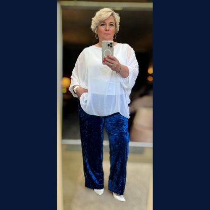 CRUSHED VELVET TROUSERS ELASTIC WAIST AND POCKETS