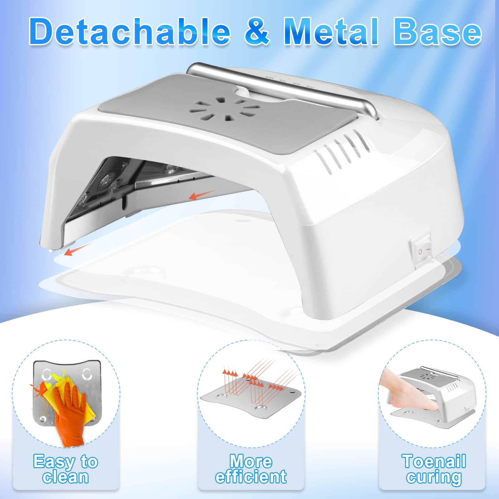 IMENE 72W Cordless UV LED Nail Lamp with Fan – Rechargeable Gel Nail Dryer (White)
