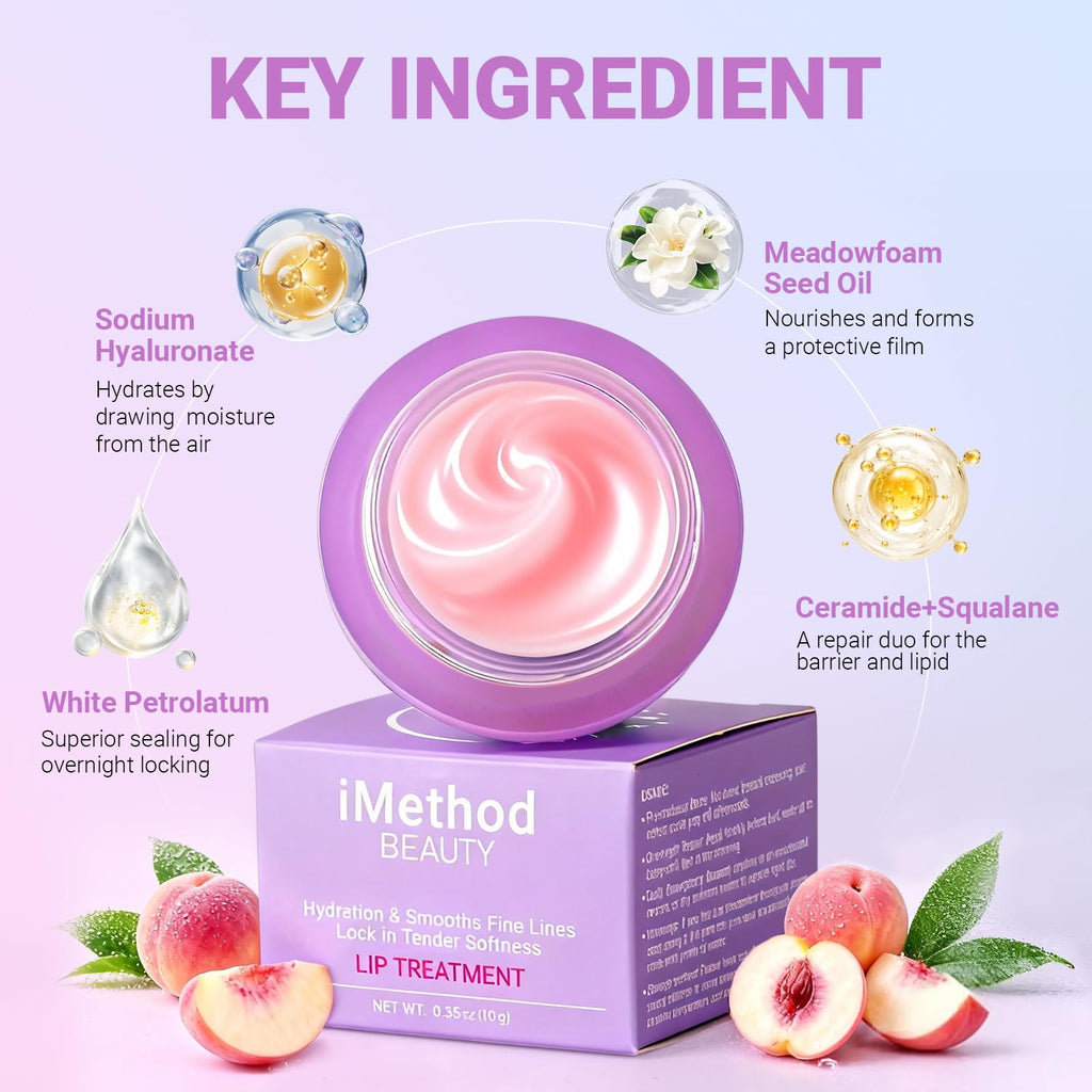 iMethod Lip Mask Overnight - 8-Hour Hydration Lip Sleeping Mask with Hyaluronic Acid (Peach)