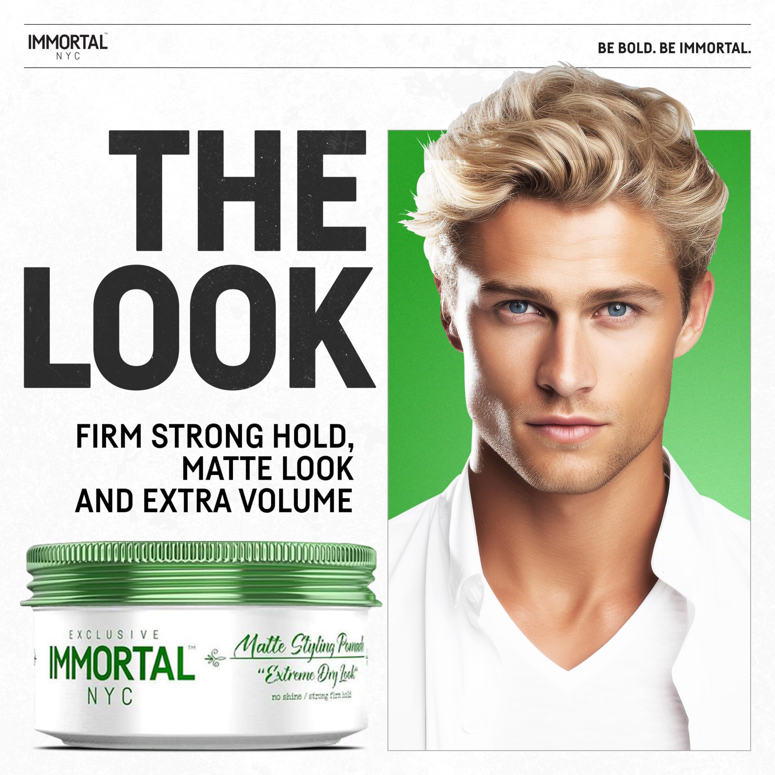 Immortal NYC Matte Styling Extreme Dry Look Pomade – 7/9 Hold, Matte Finish, Water-Based, All-Natural