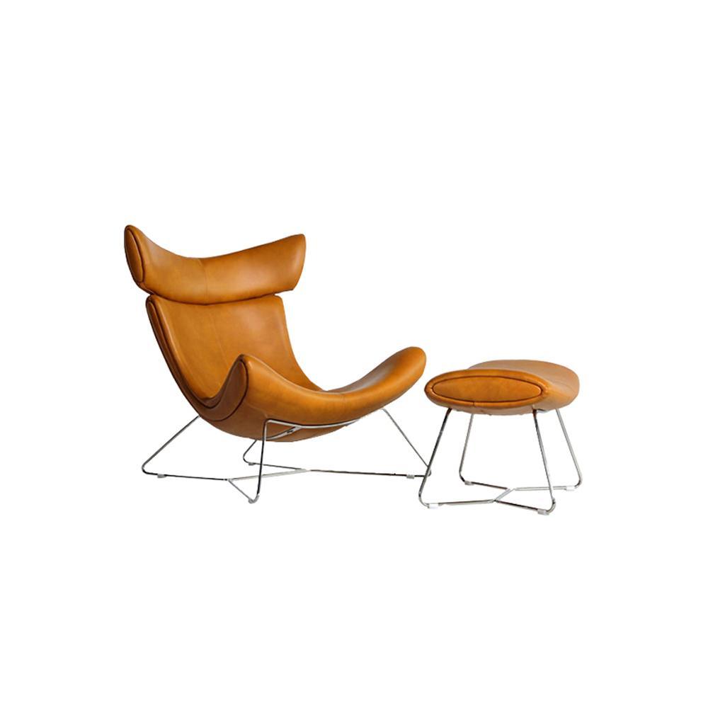 Imola Chair And Ottoman, Brown with Frame Base