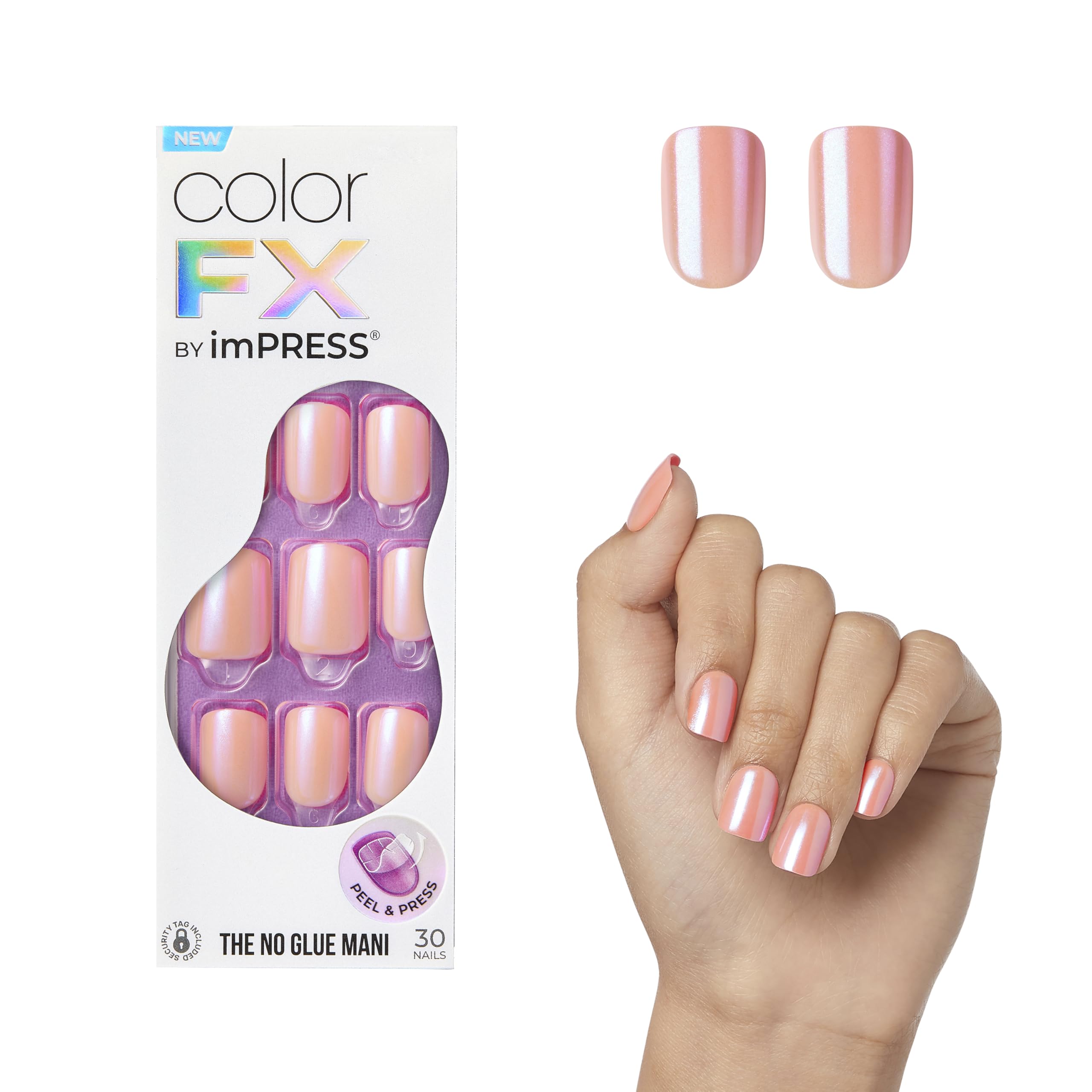 imPRESS Color FX Satellite No-Glue Press On Nails – Light Pink, Short Squoval, 30 Nails Kit