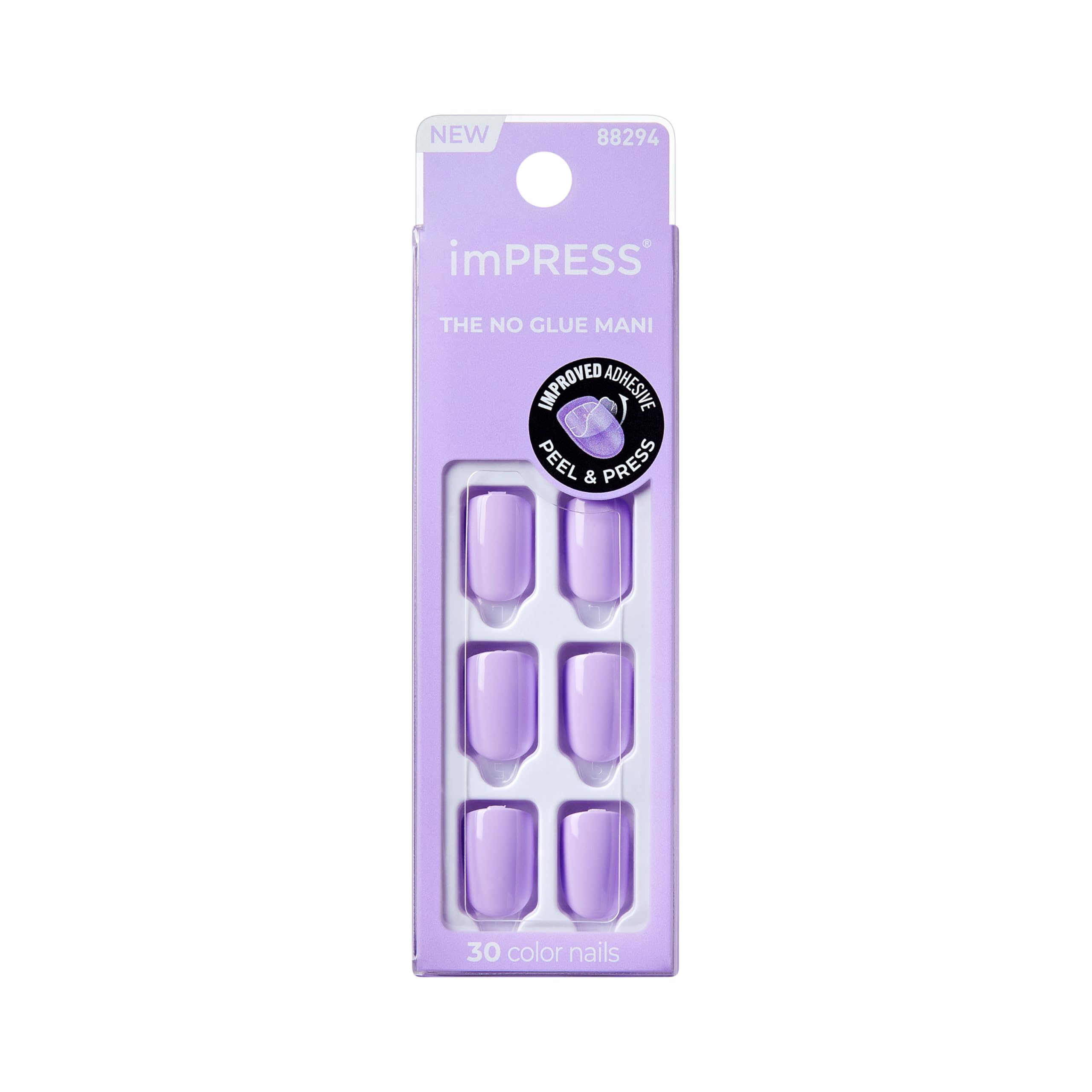 imPRESS Color Press-On Manicure Lavender – Short & Square, 30 Nails, No Dry Time, Chip Proof