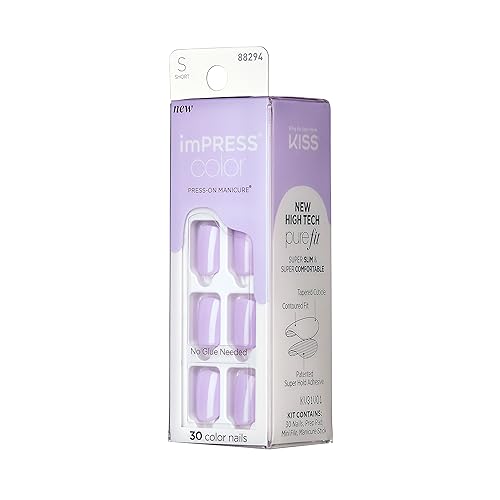 imPRESS Color Press-On Manicure Lavender – Short & Square, 30 Nails, No Dry Time, Chip Proof