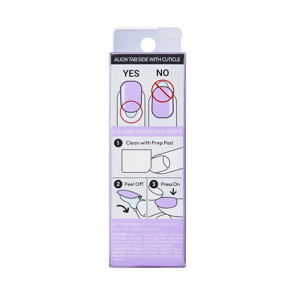 imPRESS Color Press-On Manicure Lavender – Short & Square, 30 Nails, No Dry Time, Chip Proof