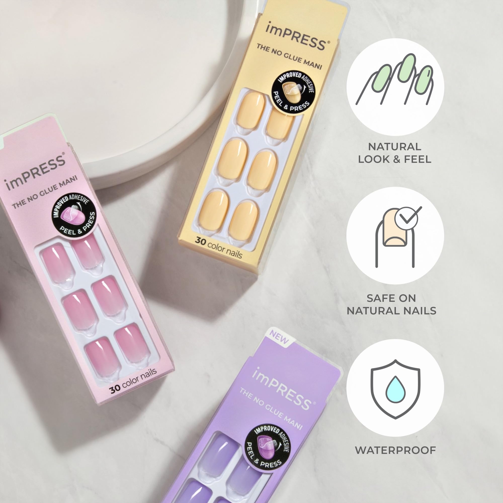 imPRESS Color Press-On Manicure Lavender – Short & Square, 30 Nails, No Dry Time, Chip Proof