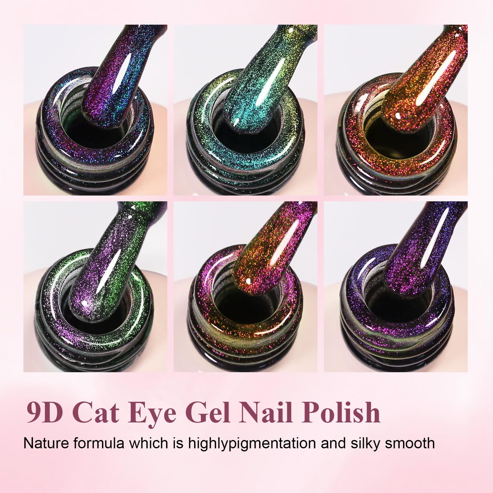 Imtiti 6Pcs 9D Cat Eye Gel Nail Polish Kit 10ml – Magnetic UV/LED Soak-Off for Nail Art