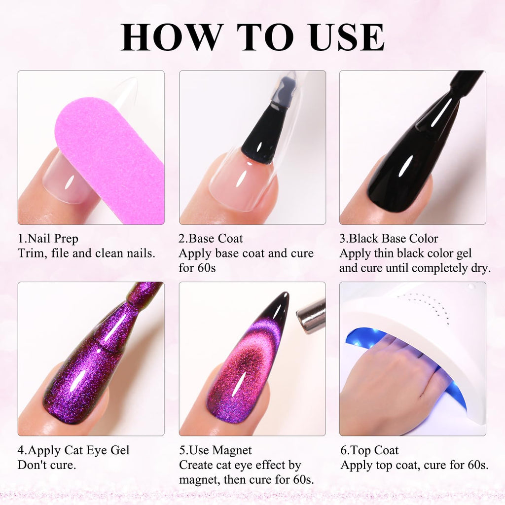 Imtiti 6Pcs 9D Cat Eye Gel Nail Polish Kit 10ml – Magnetic UV/LED Soak-Off for Nail Art