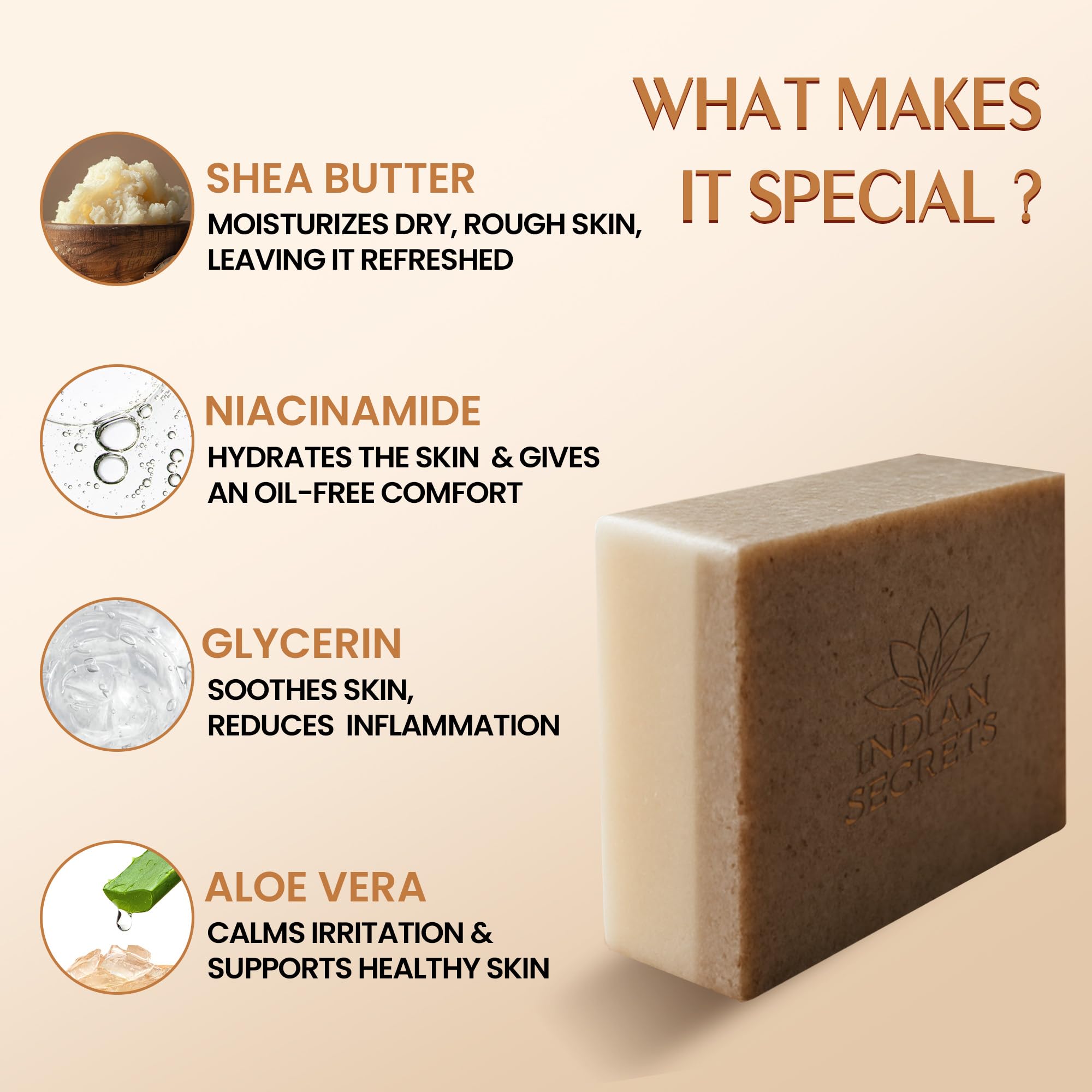 INDIAN SECRETS Scrub Soap with Hyaluronic Acid & Coconut Milk – Moisturizing Dual-Texture Body Soap (Pack of 3)