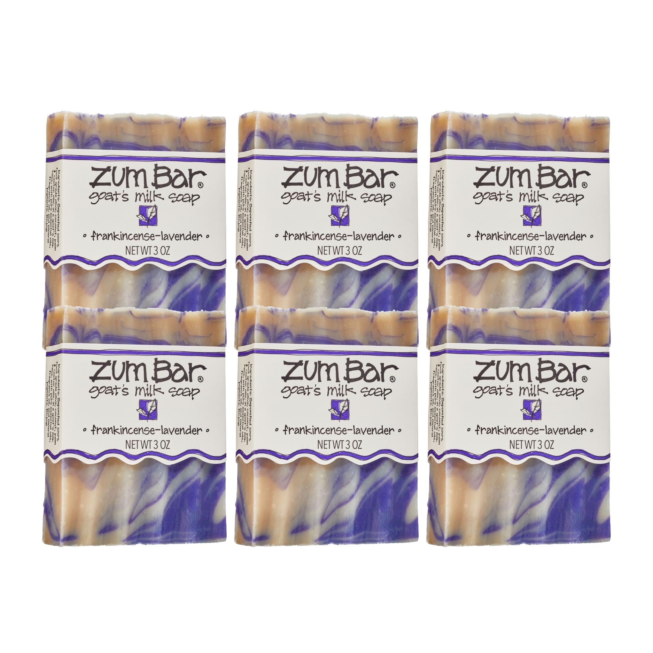Indigo Wild Zum Goat Milk Soap Bar – Frankincense & Lavender (3 oz, 6 Pack)