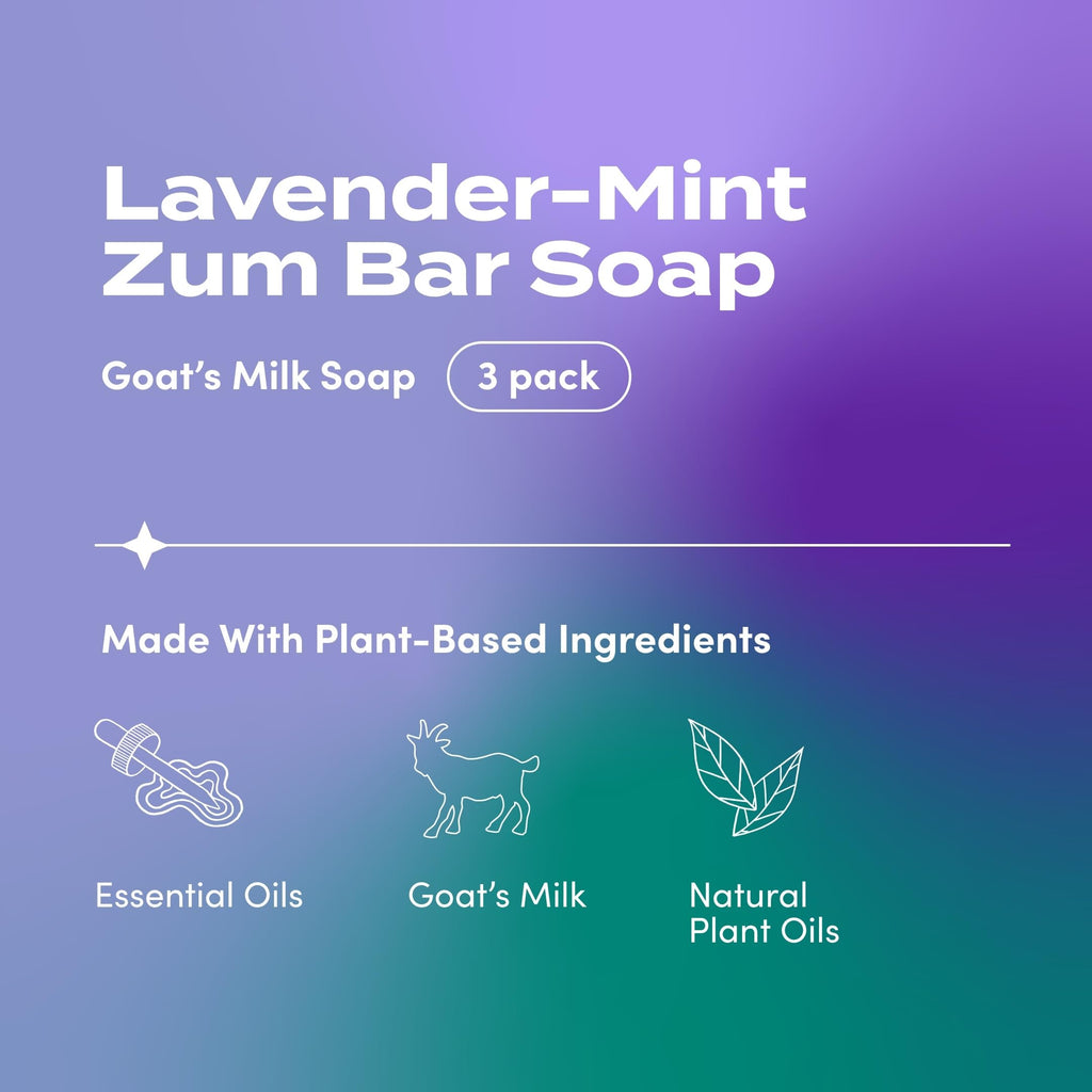 Indigo Wild Zum Goat's Milk Soap Bar – Lavender-Mint, 3 oz (3 Pack) | Hand & Body Soap with Essential Oils