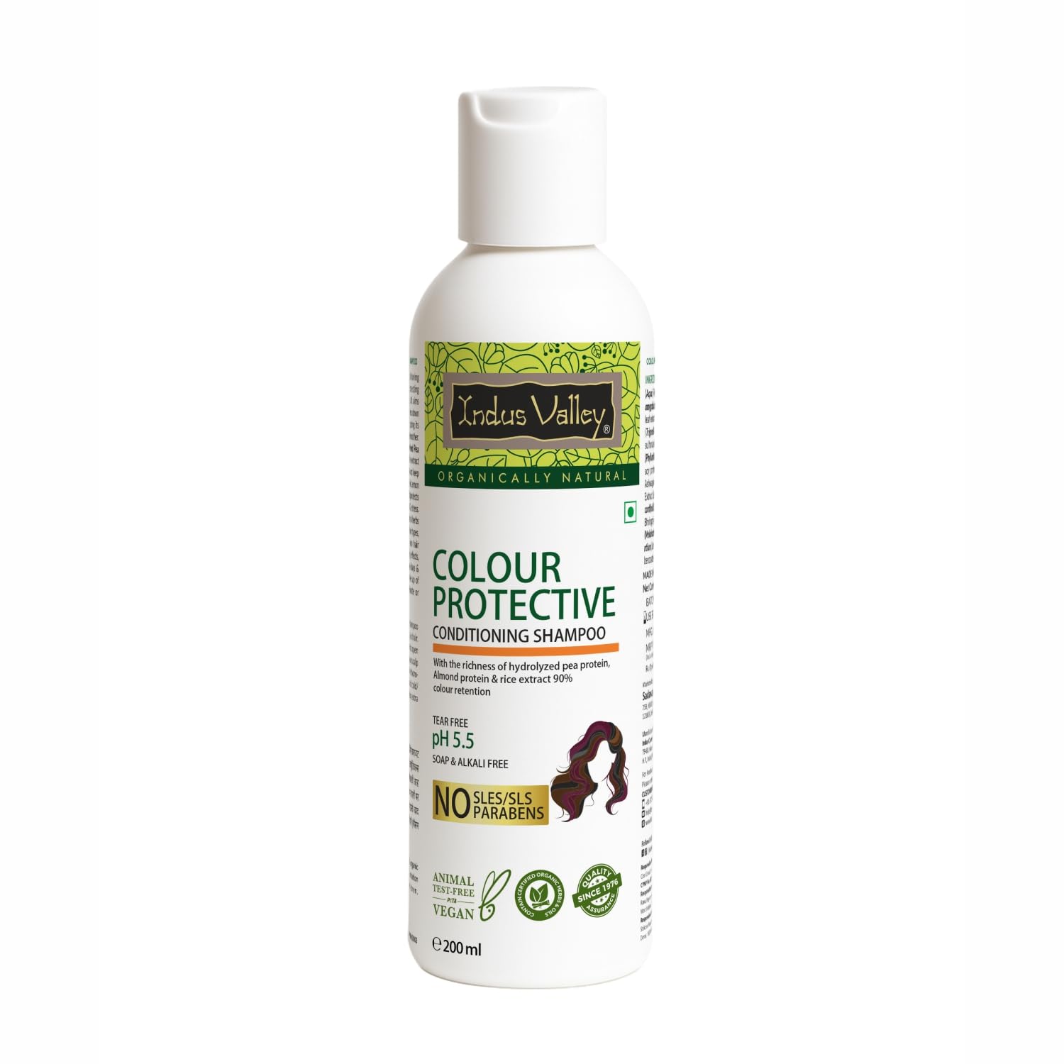 Indus Valley Colour Protective Shampoo with Conditioner – SLES Free, Paraben Free, pH 5.5, Soya Bean & Honey, 200ml