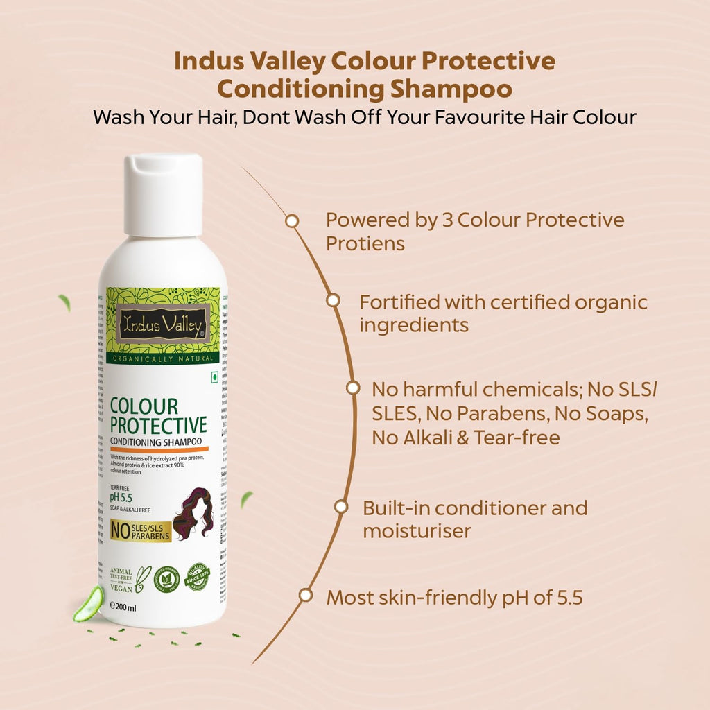 Indus Valley Colour Protective Shampoo with Conditioner – SLES Free, Paraben Free, pH 5.5, Soya Bean & Honey, 200ml