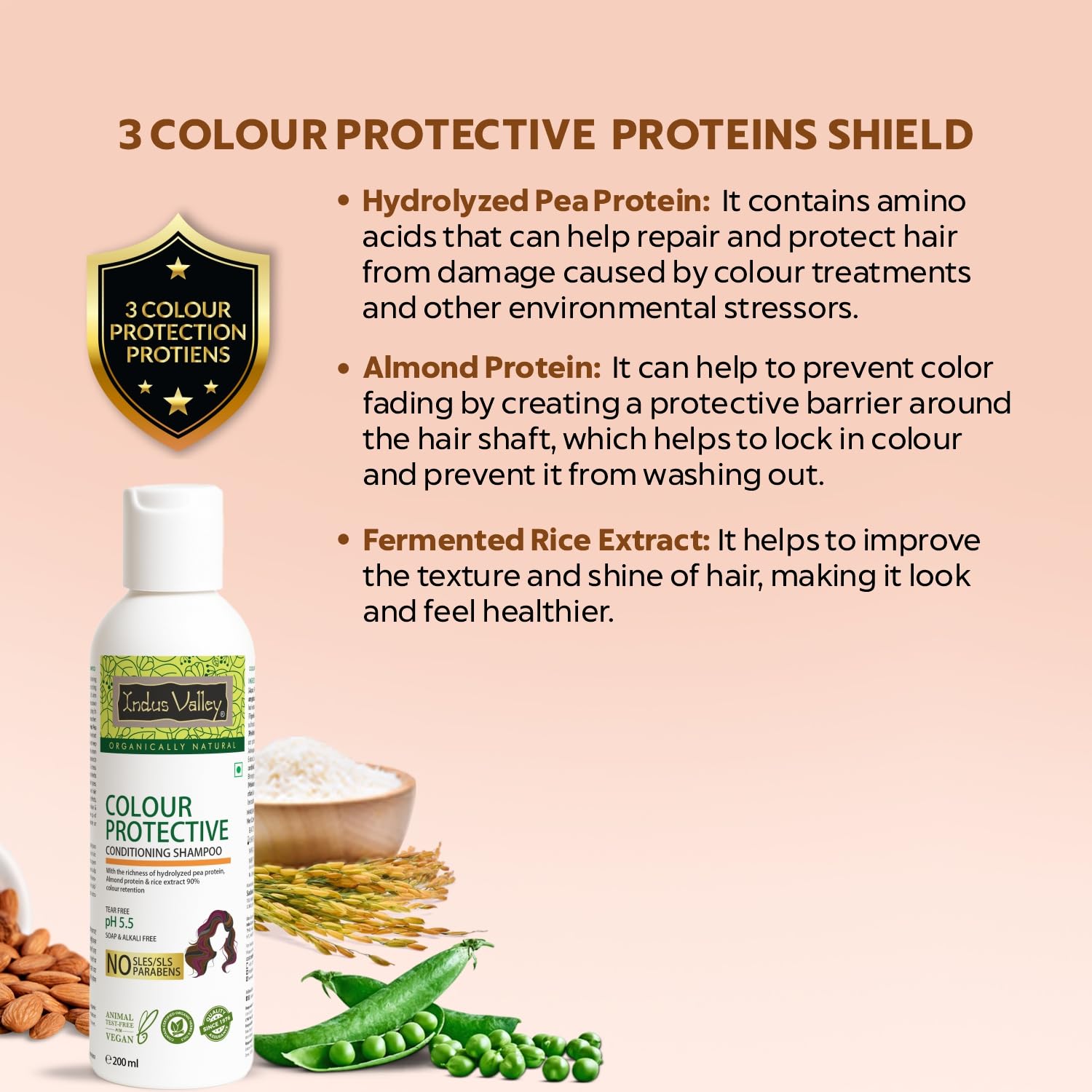 Indus Valley Colour Protective Shampoo with Conditioner – SLES Free, Paraben Free, pH 5.5, Soya Bean & Honey, 200ml
