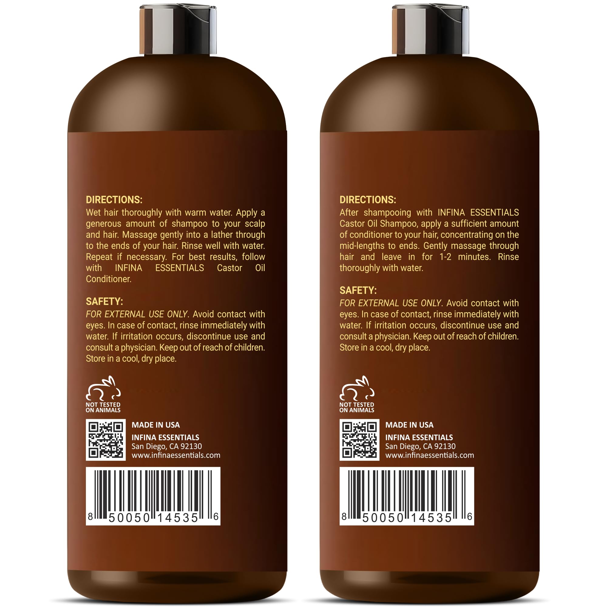 INFINA ESSENTIALS Castor Oil Shampoo & Conditioner Set – Rosemary & Peppermint for Scalp Nourishment, 16 oz